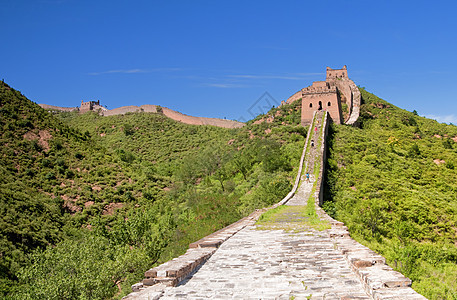 中国的长城历史性防御观光建筑学爬坡蓝色天空背包旅行地标图片