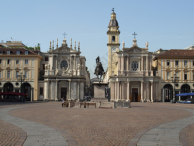 都灵圣卡洛广场风格正方形教堂皇家建筑学背景图片