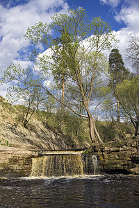 小型瀑水露天溪流课程泡沫棕色背景图片