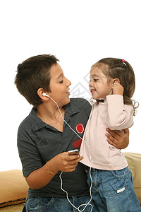 儿童一起享受MP4玩家微笑姐姐视频听力婴儿耳机兄弟孩子们数字女孩图片