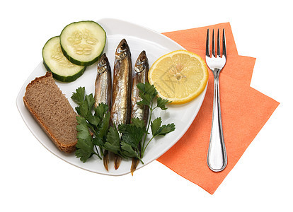 烟鱼柠檬工作室摄影盐渍晚餐插头照片餐厅午餐香菜图片