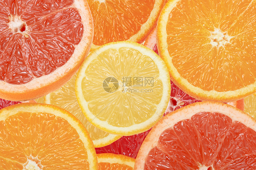 柑橘切片摘要背景宏观肉质黄色橙子工作室活力摄影圆圈食物水果图片