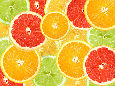 柑橘切片摘要背景圆圈食物活力红色宏观工作室柚子框架绿色肉质图片
