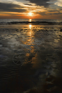 高昌日落橙子天空海岸线液体海浪阳光太阳波纹季节地平线图片
