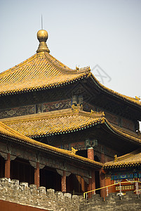 中国北京 紫禁城古宫花园建筑城市大教堂旅行金子喷泉历史性历史背景图片