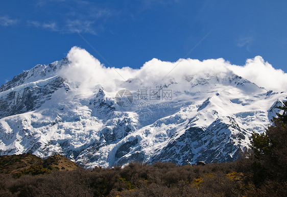 库克山航拍山脉白色美丽旅行天空首脑旅游顶峰观光图片