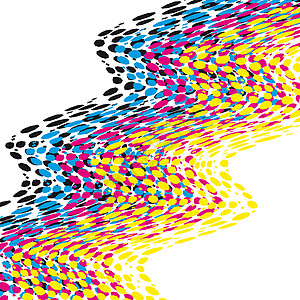 CMYK斑点装饰品卷曲海浪漩涡创造力波浪状青色三色黑色黄色图片