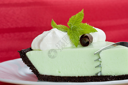 派吃饭水平绿色盘子巧克力薄荷红色食物馅饼甜点图片