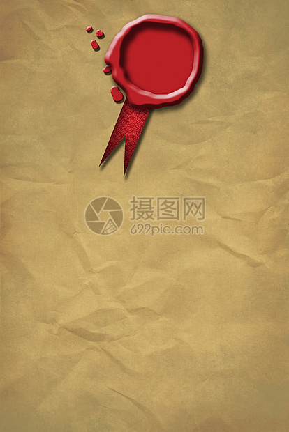 红蜡海豹印在一张无纸纸背景上图片