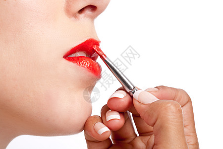 应用化妆刷子身体一部分口红化妆品背景图片