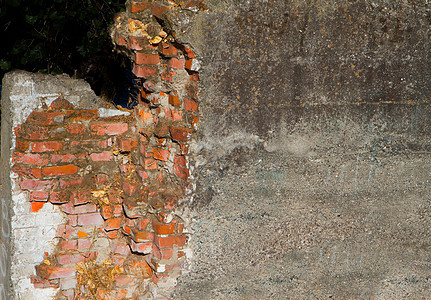 碎砖墙仓库石头框架芯片水泥石膏乡村建筑学裂缝休息背景图片
