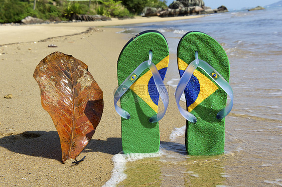 巴西滑坡乐趣热带蓝色拖鞋海岸线目的地休闲气候旅游凉鞋图片