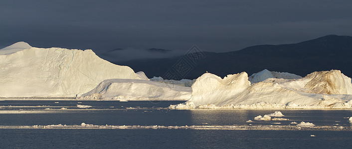 日落的冰山多云冰川黄色蓝色海景峡湾天空遗产海洋白色图片