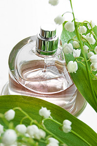 丽丽的华利气味百合花瓣瓶子粉色宏观香水白色香味图片