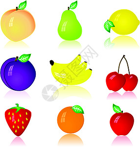 水果小吃柠檬李子插图食物营养橙子反射香蕉果园图片