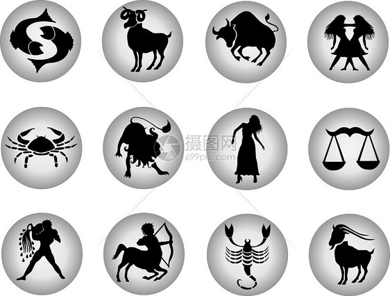 zodiac 组合按钮集插图癌症风格网站十二生肖圆形网页星座装饰八字图片