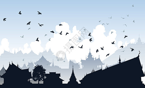 东鸟城鸟类建筑学插图鸽子飞行景观蓝色天空历史性寺庙图片