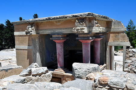 Knossos Crete的考古遗址历史性历史考古学寺庙古董柱子建筑学废墟神话游客图片