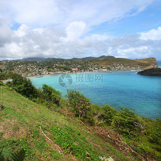 圣卢西亚蓝色岩石天堂海岸破坏热带假期云景海岸线旅行图片