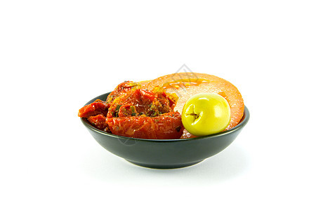 太阳干番茄和绿橄榄食物水果白色餐厅盘子烹饪午餐蔬菜饮食红色图片