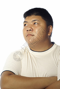 亚洲男人向一边看船尾成人平头男性背景图片