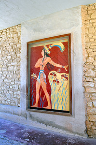 克里特克诺索斯宫古老的废墟和壁画游客寺庙考古艺术考古学历史性历史古董神话图片