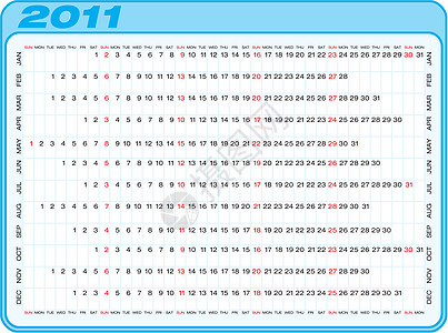 2011年日历程序电子日程杂志调度规划师议程网格新年年度图片