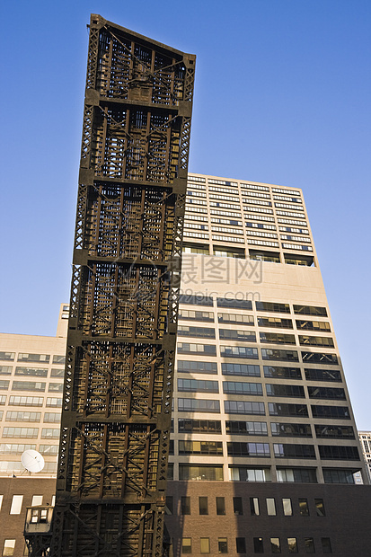 芝加哥大桥市中心名楼黄色城市建筑学景观办公楼天际风光水平图片