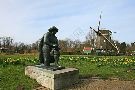荷兰农村的风力车活力地标溪流铣削历史供电天空文化力量照片图片