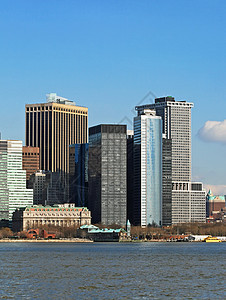 下曼哈顿天线市中心公园港口摩天大楼地标商业城市日落建筑学游客图片