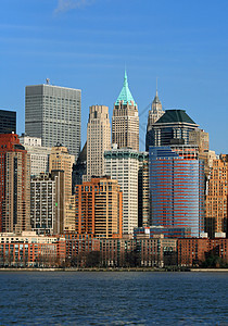 下曼哈顿天线日落建筑城市港口游客海港办公室地标中心公园图片