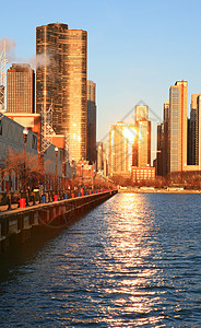 芝加哥高楼大楼的高层建筑旅行旅游天空海报天际城市住宅景观蓝色建筑学图片