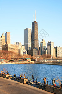 芝加哥高楼大楼的高层建筑办公室天际场景旅行蓝色地标环形码头天空图片