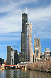 芝加哥高楼大楼的高层建筑金融蓝色明信片场景天际中心景观办公室摩天大楼吸引力图片