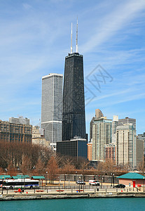 芝加哥高楼大楼的高层建筑地标住宅建筑学中心城市天际金融蓝色码头海报图片