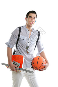 美国人长得像学生男孩 带着篮球教育篮子运动员大学橙子游戏工作青年男人玩家图片