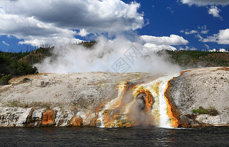 黄石公园的中途盖泽河流域地标美丽蒸汽场景火山力量野生动物喷泉活力阳光图片