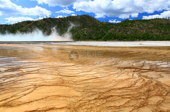 黄石公园的中途盖泽河流域蓝色地质学美丽公园火山天空场景喷泉力量地形图片