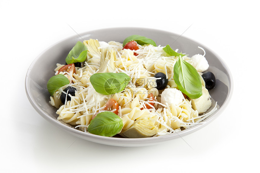 孤立的意大利面粉沙拉午餐食物小吃晚餐蔬菜螺旋蓟心意面图片