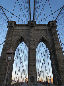 布鲁克林桥蓝色码头电缆全景天空建筑学自由城市旅行公园图片