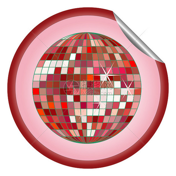 迪斯科舞团红贴纸乐趣插图舞蹈装饰品镜子圆圈俱乐部音乐红色派对图片