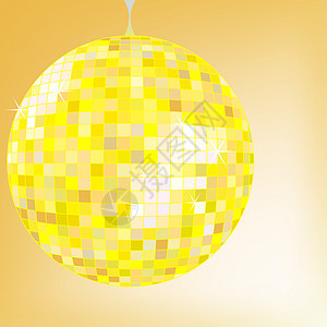 黄色迪斯科球黄装饰品乐趣音乐圆圈插图玻璃俱乐部舞蹈镜子派对图片