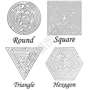 4个迷宫形状对白阴影旅行剪贴插图钥匙解决方案红色白色小路学习图片