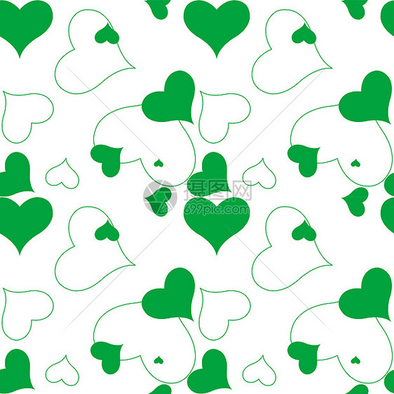 心脏绿绿色模式复古插图乐趣喜悦孩子墙纸白色图片