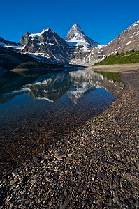 加拿大洛基山脉阿西尼博因山首脑顶峰反射山脉冰川公园图片