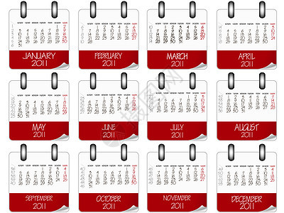 2011年日历和红色白皮书及红纸白纸黑色办公室标签笔记灰色商业贴纸夹子插图邮政图片