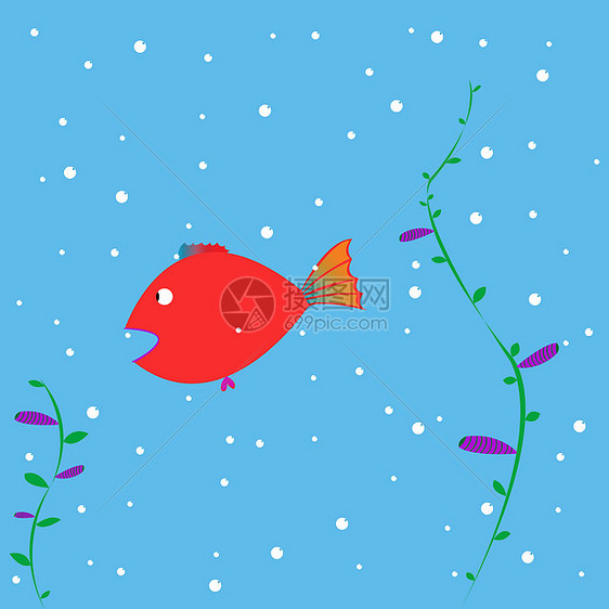 红鱼动物尾巴金子绿色黑色植物气泡水族馆橙子草图图片