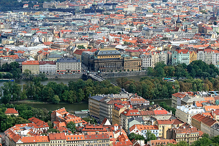 布拉格的空中观察历史住宅城堡教会宗教天线剧院首都中心游客图片