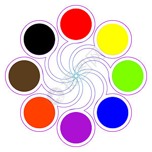 八种基本颜色的圆色调色盘黄色打印车轮网络调色板棕色收藏指导圆圈红色图片