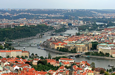 布拉格的空中观察城堡中心旅行城市首都国家街道天线议会教会图片
